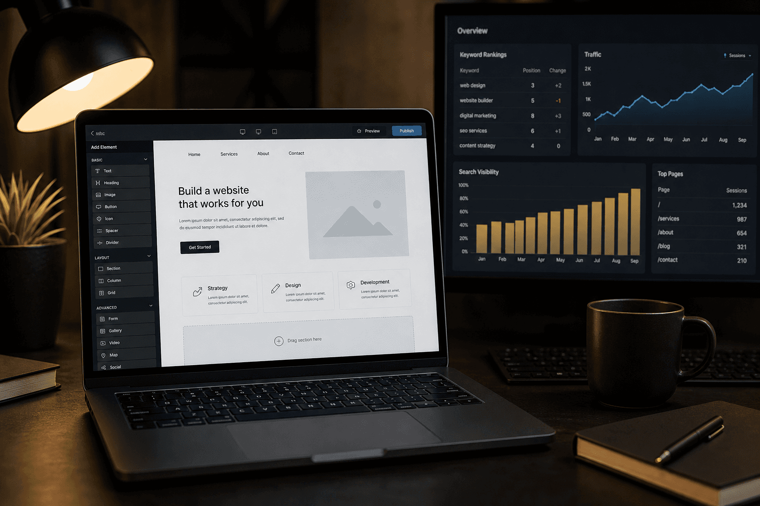 Laptop showing website and SEO marketing work